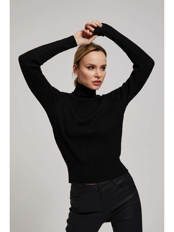 Moodo Tenký sveter so stojačkou čierny Moodo