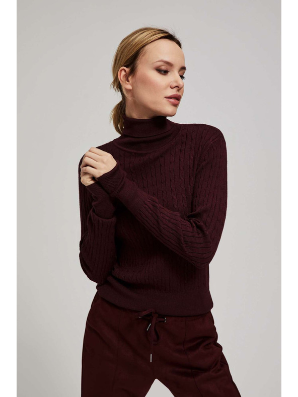 Moodo Tenký sveter so stojačkou gaštanový Moodo