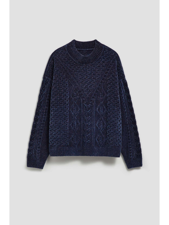 Moodo Sveter s ozdobným pletencom tmavo modrý Moodo