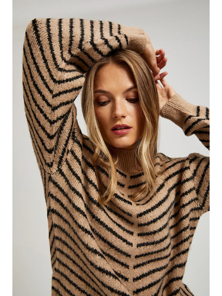 Moodo Sveter s prúžkami béžovo-čierny Moodo