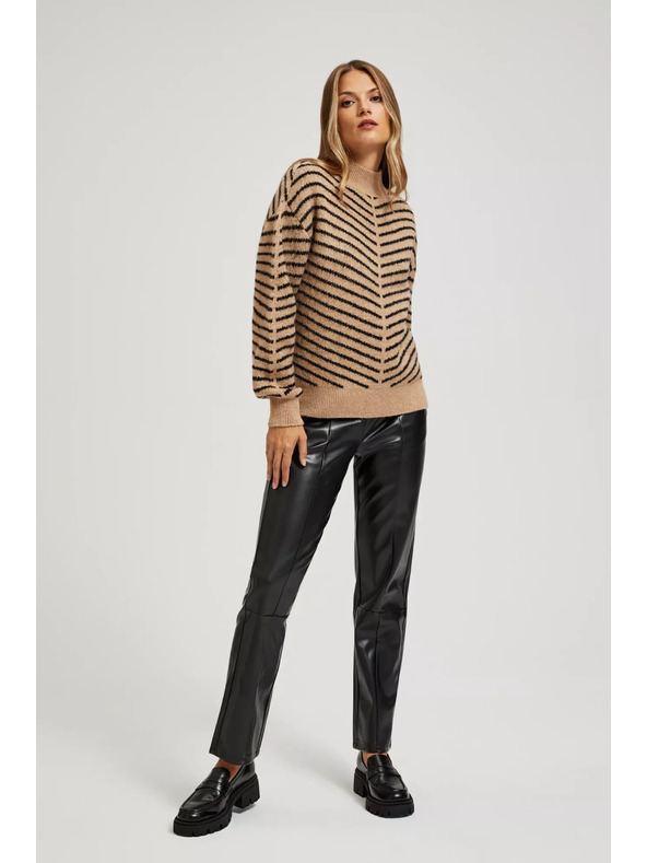 Moodo Sveter s prúžkami béžovo-čierny Moodo