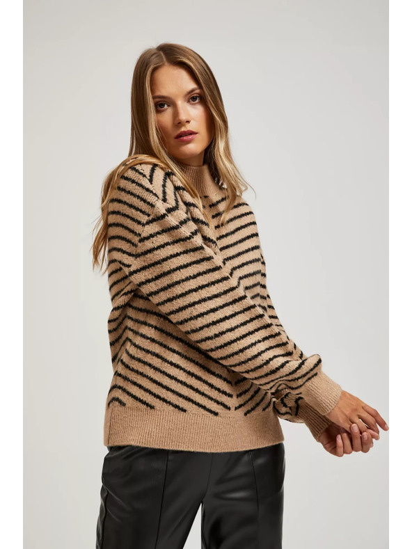 Moodo Sveter s prúžkami béžovo-čierny Moodo