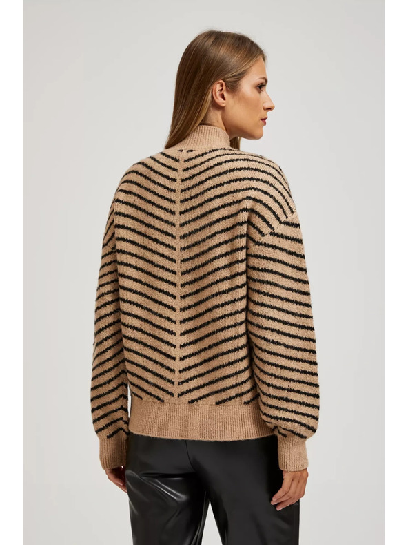 Moodo Sveter s prúžkami béžovo-čierny Moodo