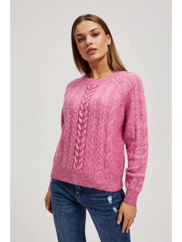 Moodo Sveter s ozdobným pletencom fuchsiový Moodo