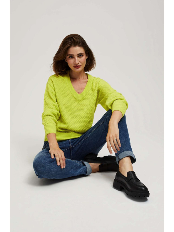 Moodo Sveter s výstrihom do V limetkový Moodo