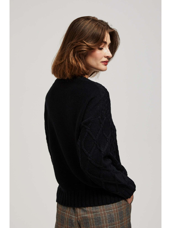 Moodo Sveter s ozdobným vzorom pletenia a dlhými rukávmi čierny Moodo