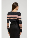 Moodo Čierny sveter s pruhmi, metalickou niťou a okrúhlym výstrihom Moodo