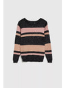 Moodo Čierny sveter s pruhmi, metalickou niťou a okrúhlym výstrihom Moodo