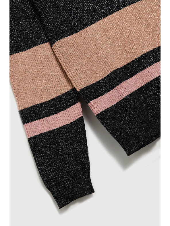 Moodo Čierny sveter s pruhmi, metalickou niťou a okrúhlym výstrihom Moodo