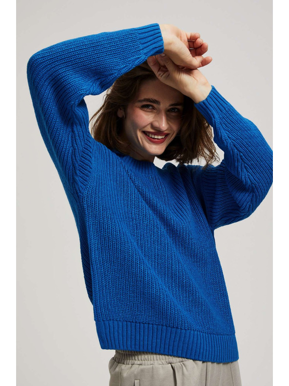 Moodo Azúrový sveter s okrúhlym výstrihom Moodo