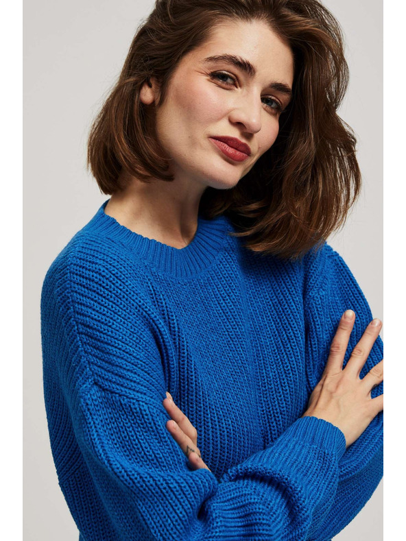 Moodo Azúrový sveter s okrúhlym výstrihom Moodo