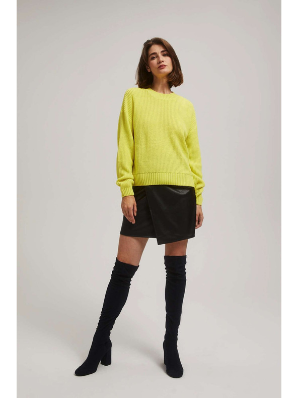 Moodo Limetkový sveter s okrúhlym výstrihom Moodo