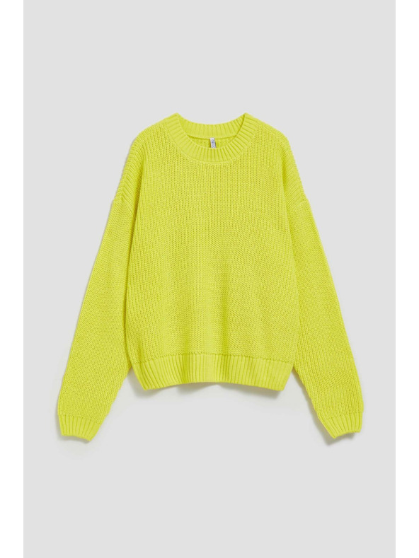 Moodo Limetkový sveter s okrúhlym výstrihom Moodo