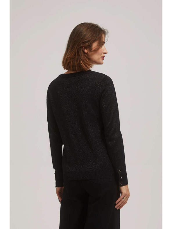 Moodo Čierny sveter s metalickým vláknom a výstrihom do V Moodo
