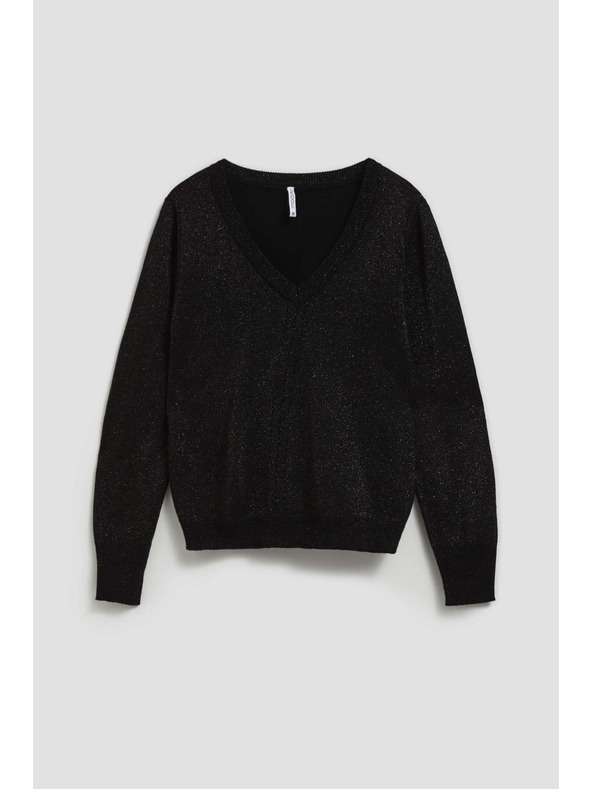 Moodo Čierny sveter s metalickým vláknom a výstrihom do V Moodo
