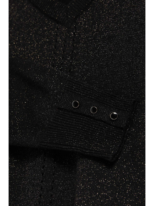 Moodo Čierny sveter s metalickým vláknom a výstrihom do V Moodo