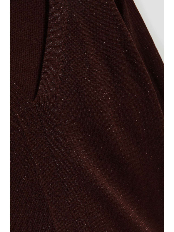 Moodo Hnedý sveter s metalickým vláknom a výstrihom do V Moodo