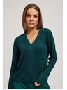 Moodo Priliehavý sveter s výstrihom do V smaragdový Moodo