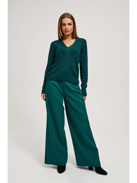 Moodo Priliehavý sveter s výstrihom do V smaragdový Moodo