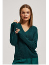 Moodo Priliehavý sveter s výstrihom do V smaragdový Moodo
