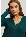 Moodo Priliehavý sveter s výstrihom do V smaragdový Moodo