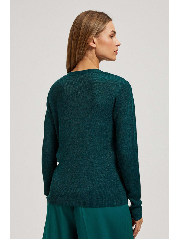 Moodo Priliehavý sveter s výstrihom do V smaragdový Moodo