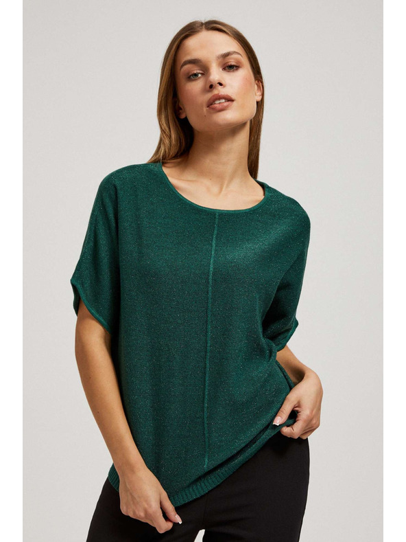 Moodo Oversize sveter s metalickou niťou smaragdový Moodo