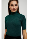 Moodo Sveter so stojačikom zdobený metalickou niťou smaragdový Moodo