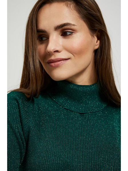 Moodo Sveter so stojačikom zdobený metalickou niťou smaragdový Moodo