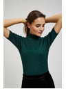 Moodo Sveter so stojačikom zdobený metalickou niťou smaragdový Moodo