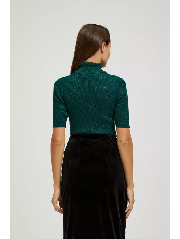 Moodo Sveter so stojačikom zdobený metalickou niťou smaragdový Moodo