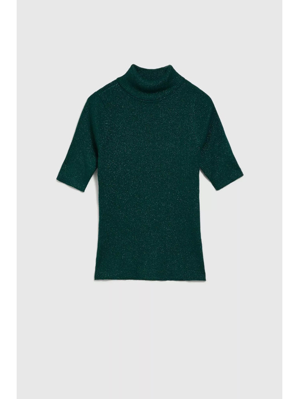 Moodo Sveter so stojačikom zdobený metalickou niťou smaragdový Moodo