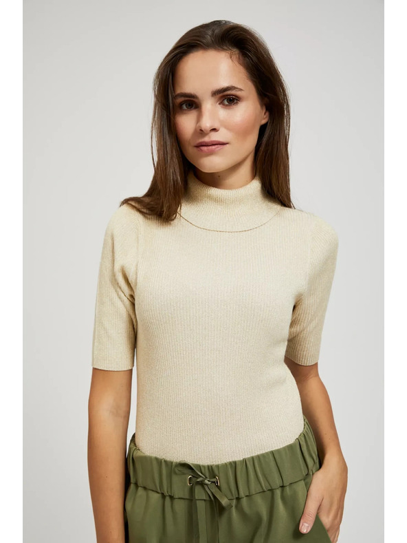 Moodo Sveter so stojačikom zdobený metalickou niťou perleťový Moodo