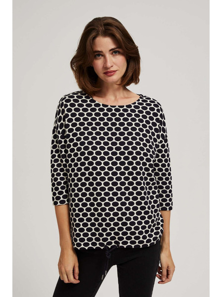 Moodo Biela a tmavmodrá blúzka s geometrickým vzorom Moodo