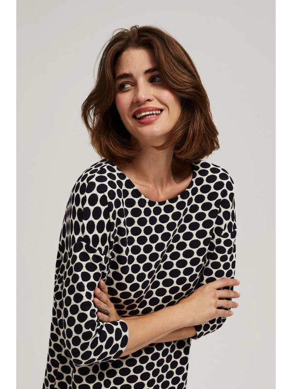 Moodo Biela a tmavmodrá blúzka s geometrickým vzorom Moodo