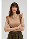 Moodo Žebrovaná blúzka s volánom na pleciach béžová Moodo