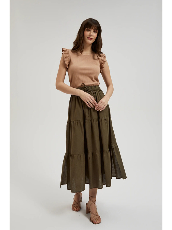 Moodo Žebrovaná blúzka s volánom na pleciach béžová Moodo