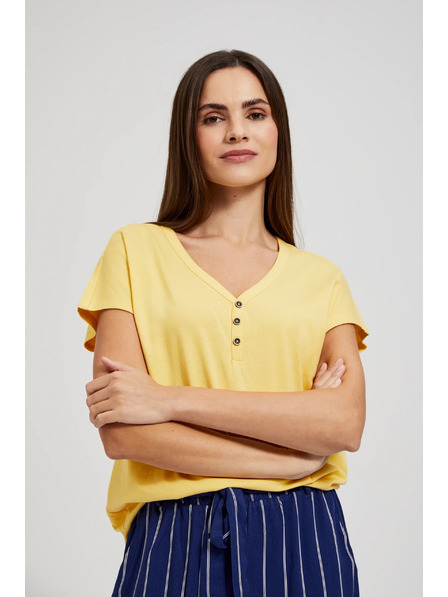 Moodo Žlté tričko s gombíkmi na výstrihu Moodo