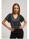 Moodo Blúzka s výstrihom do véčka a nadýchané krátke rukávy čierna Moodo