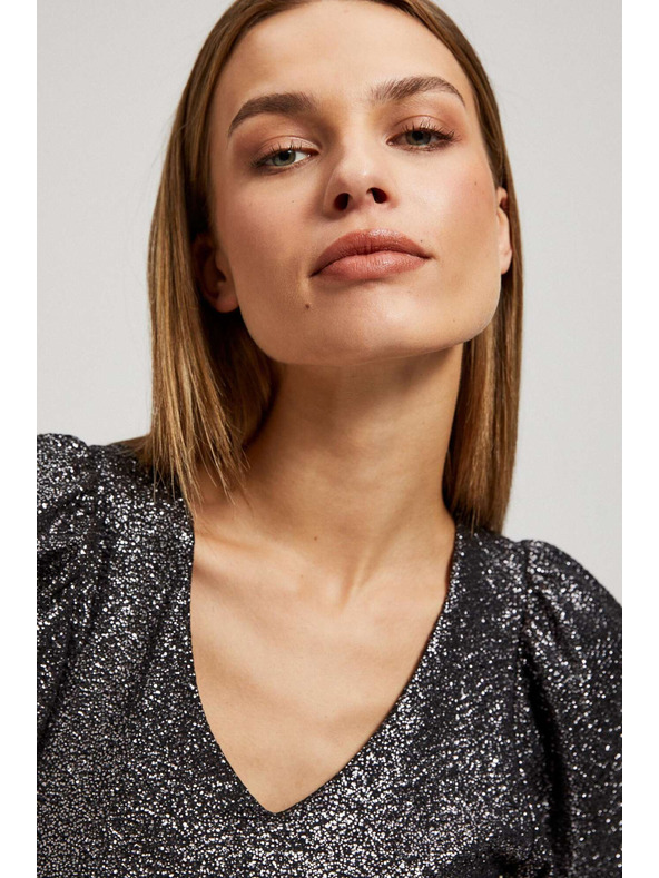 Moodo Blúzka s výstrihom do véčka a nadýchané krátke rukávy čierna Moodo