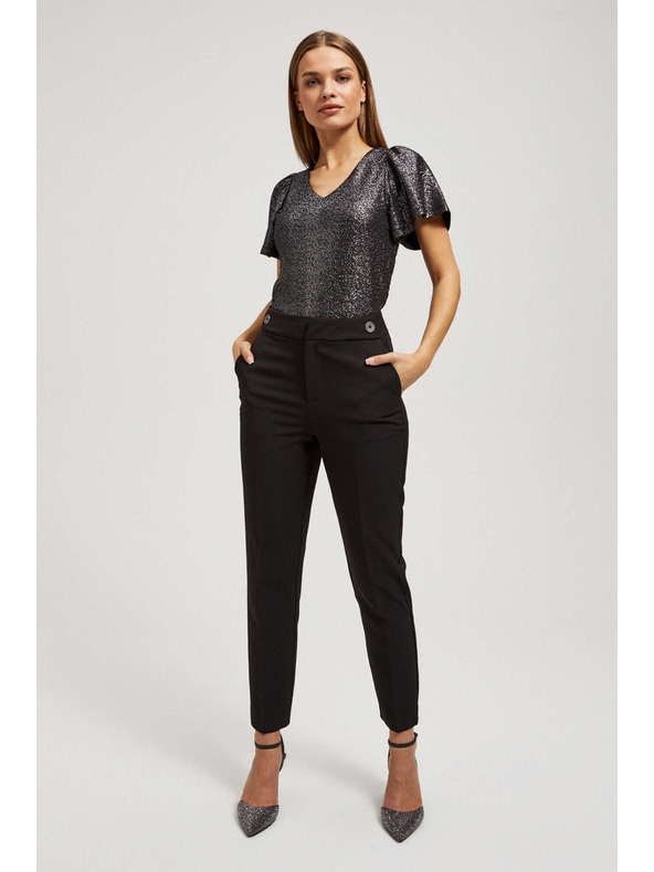 Moodo Blúzka s výstrihom do véčka a nadýchané krátke rukávy čierna Moodo