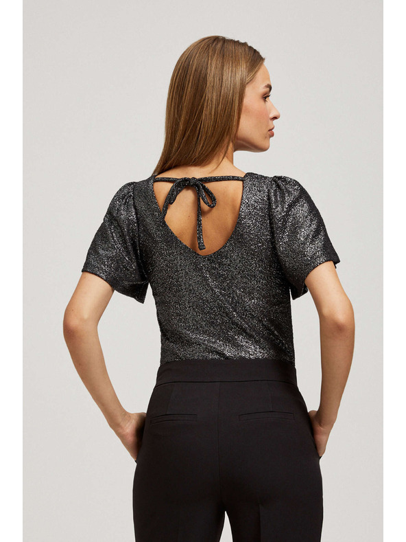 Moodo Blúzka s výstrihom do véčka a nadýchané krátke rukávy čierna Moodo