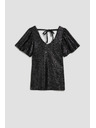 Moodo Blúzka s výstrihom do véčka a nadýchané krátke rukávy čierna Moodo
