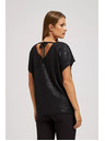 Moodo Elegantná čierna blúzka s výstrihom do V z lesklého materiálu Moodo