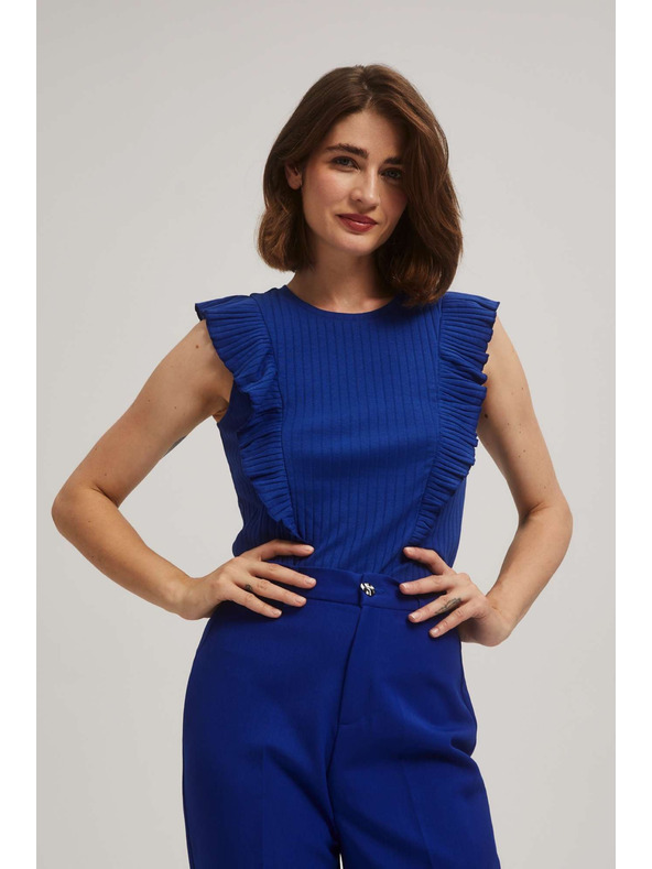 Moodo Žebrovaná blúzka s volánom modrá Moodo