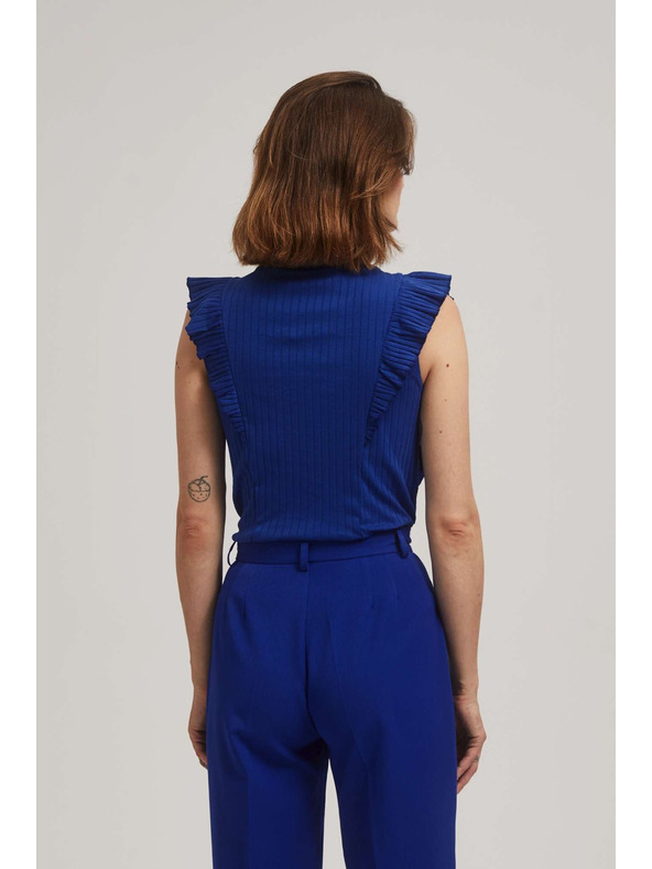 Moodo Žebrovaná blúzka s volánom modrá Moodo