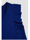 Moodo Žebrovaná blúzka s volánom modrá Moodo