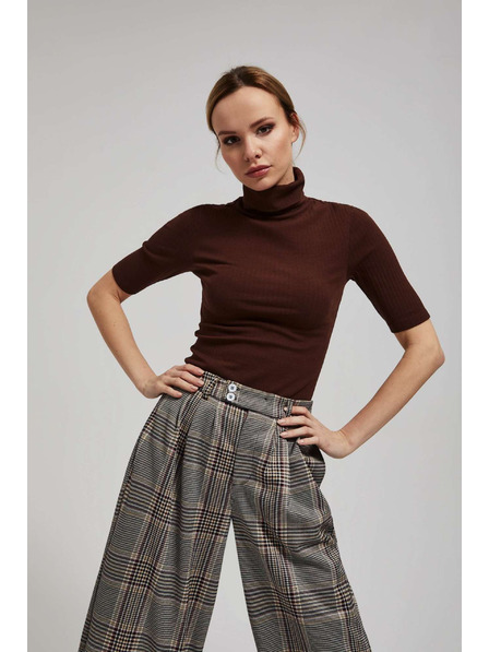 Moodo Žebrovaná blúzka so stojačkom hnedá Moodo