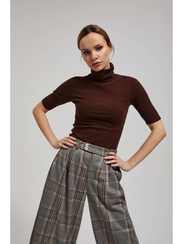 Moodo Žebrovaná blúzka so stojačkom hnedá Moodo