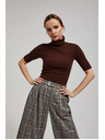 Moodo Žebrovaná blúzka so stojačkom hnedá Moodo
